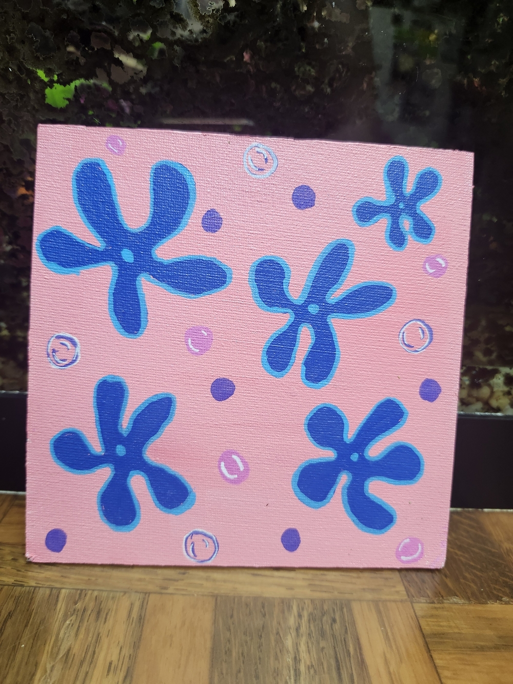 Pink Canvas Magnet with Blue Floral Splotches